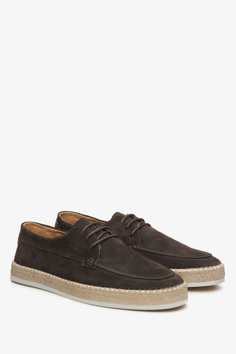 Estro dark brown lace-up men's moccasins made of genuine velour.