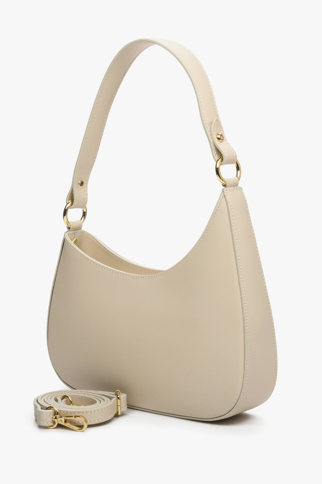 Women's sand beige Estro shoulder bag with detachable strap.