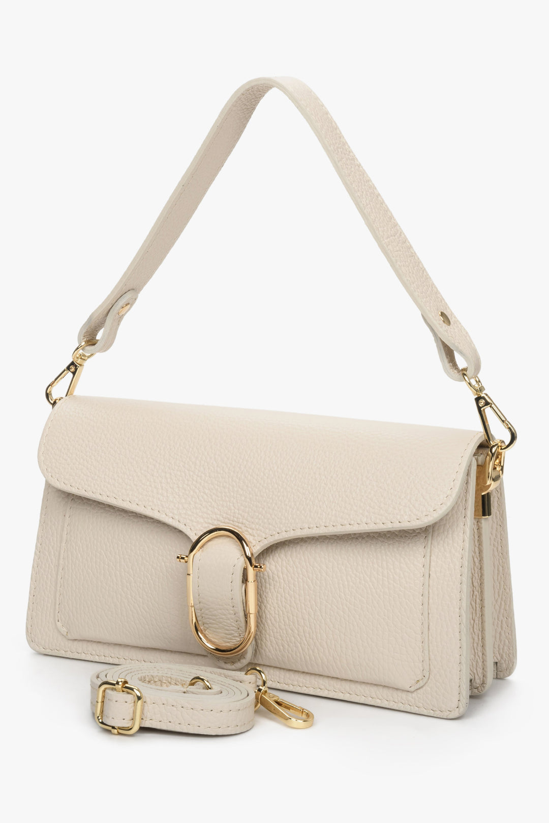 Small light beige women's Estro handbag made of Italian natural leather.