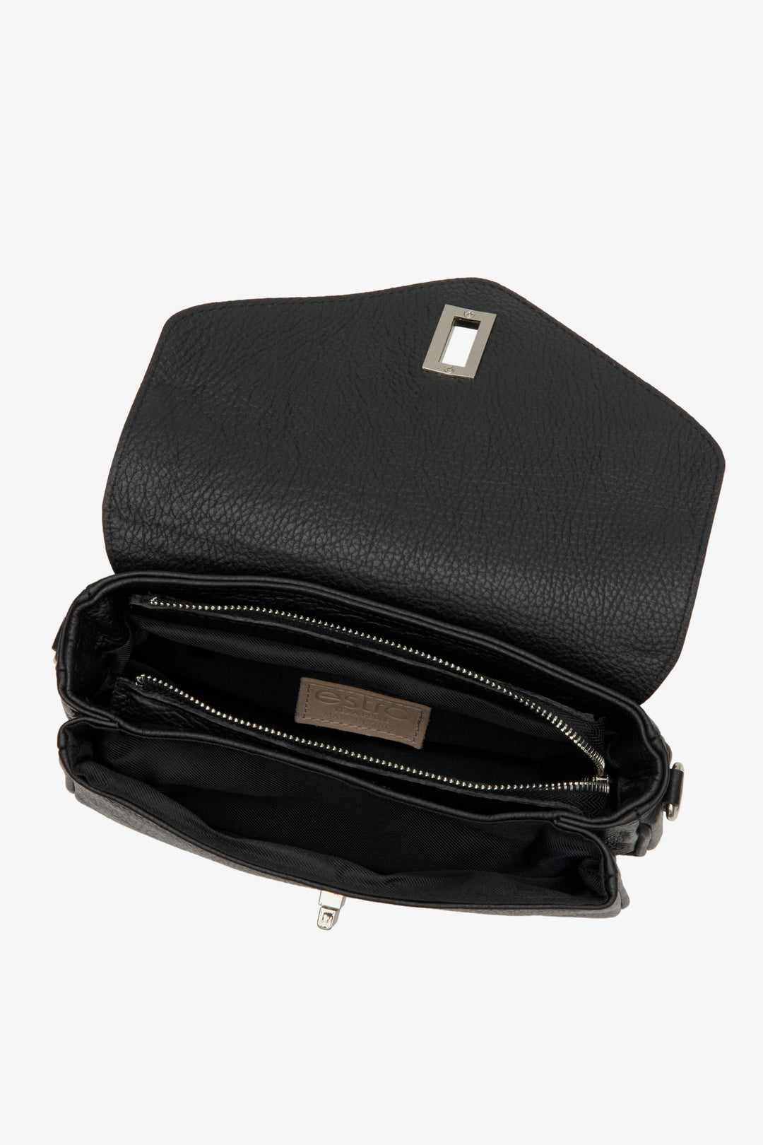 Leather black Estro women's shoulder bag - presentation of the lining.