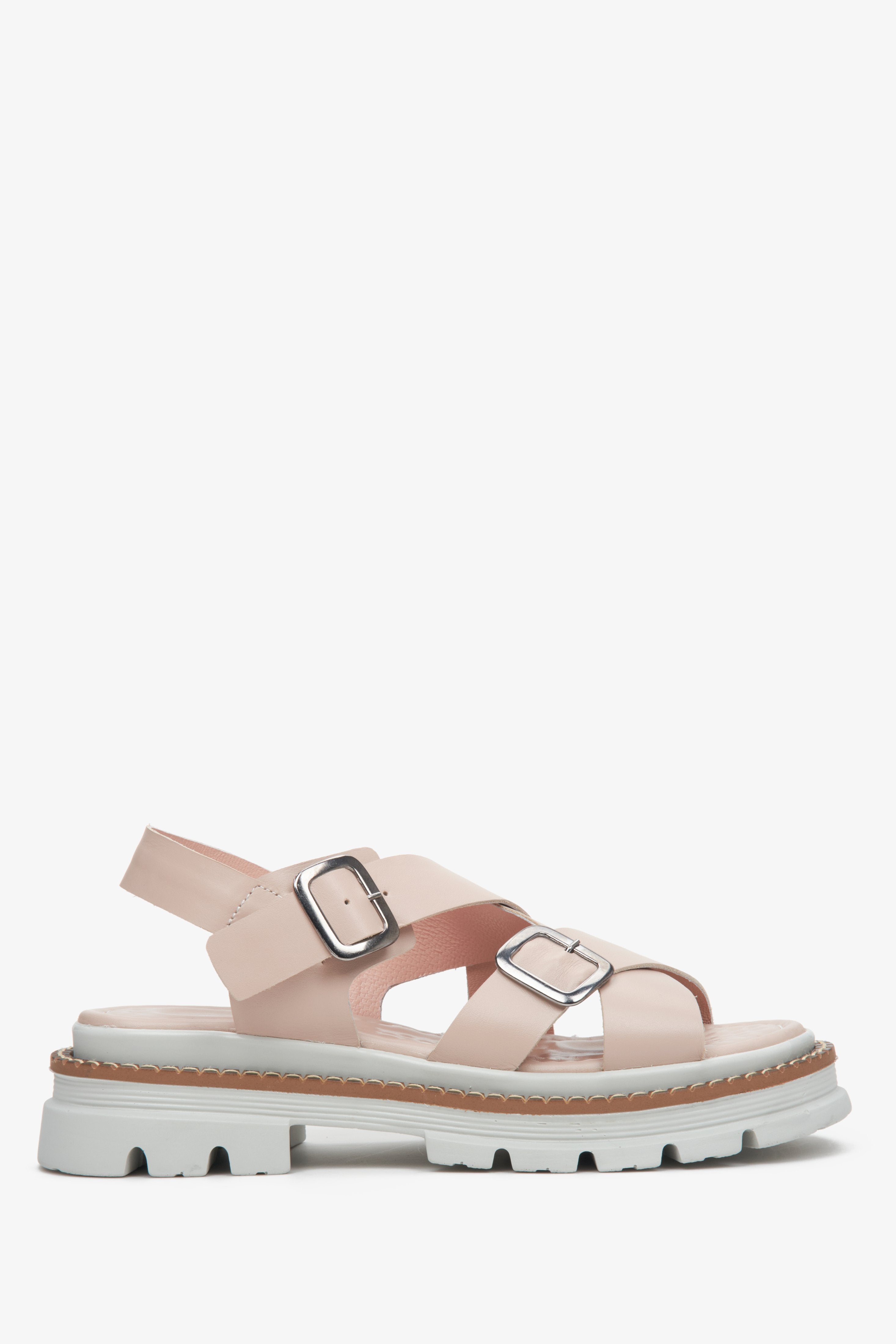 Pastel Pink Women's Cross Strap Sandals on Chunky Platform Estro ER00113105