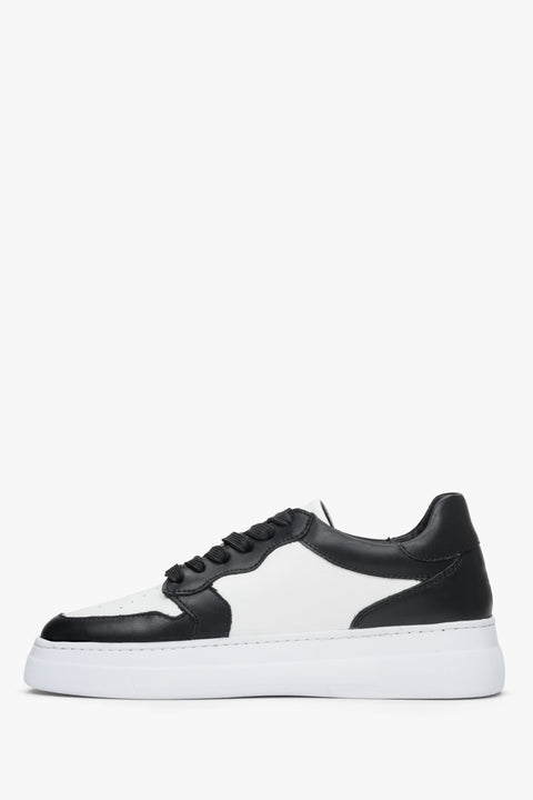Women's Estro leather sneakers in white and black with lacing for summer - shoe profile.