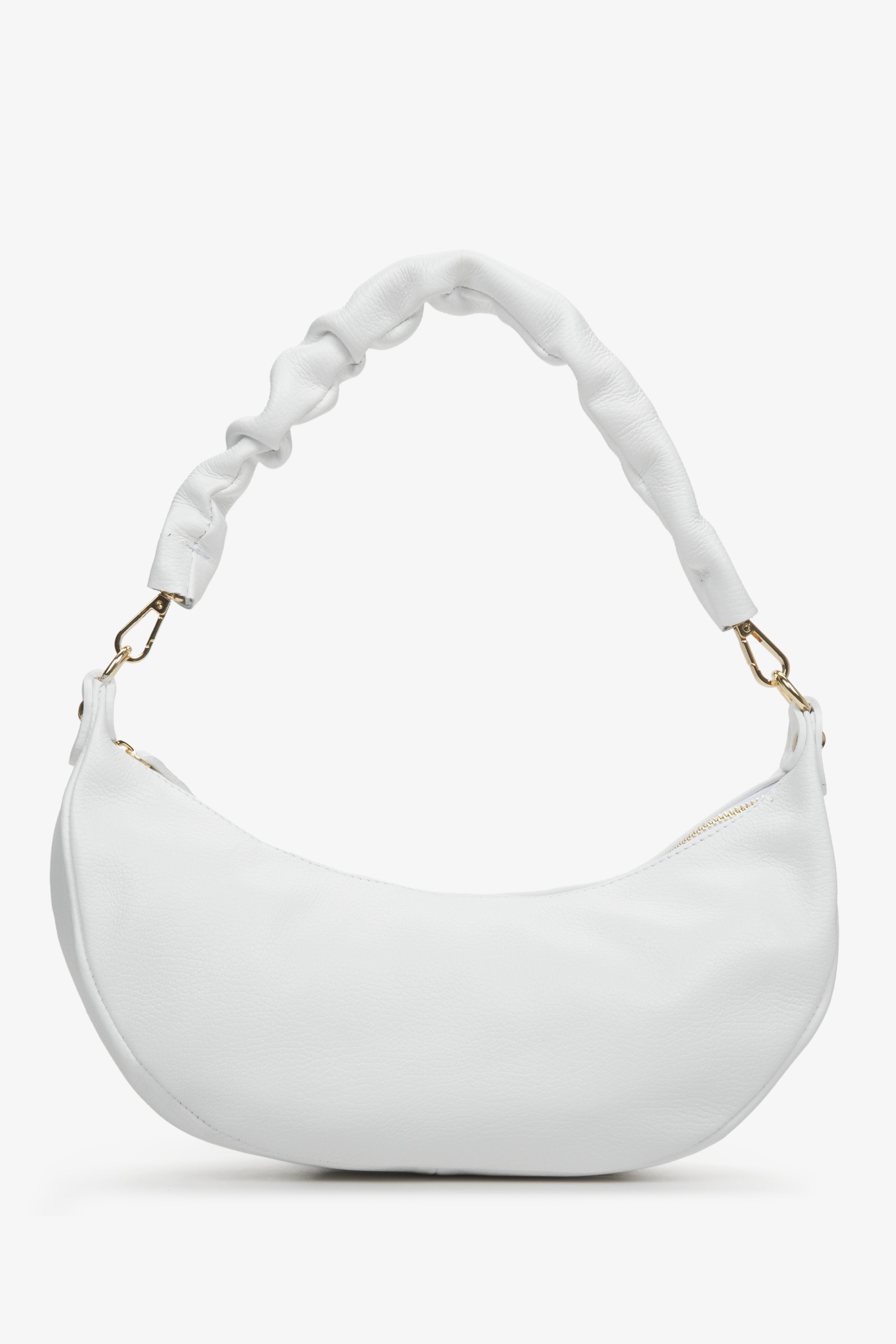 Elegant half-moon women's bag by Estro with braided hand in white colour.