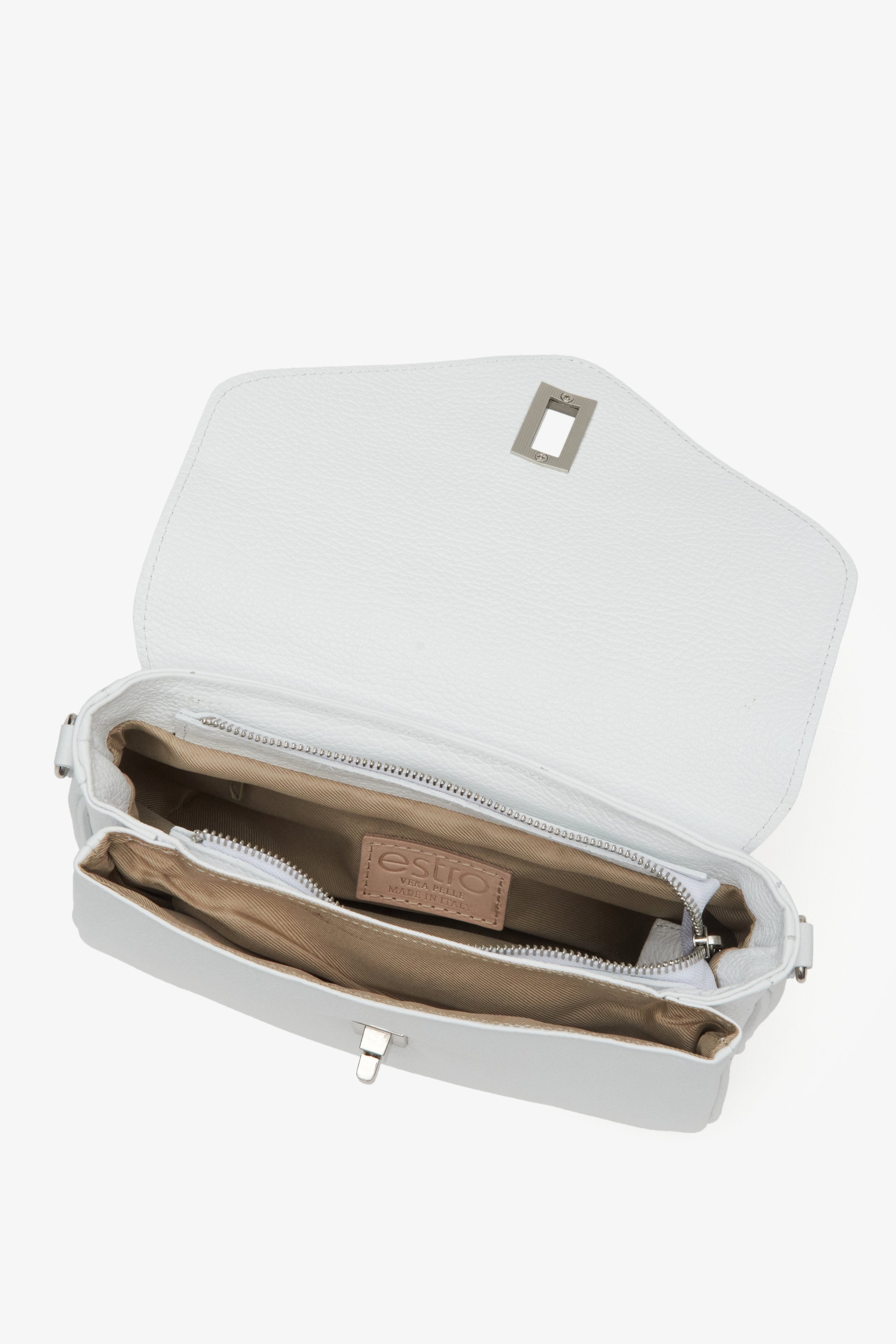 Leather white Estro women's shoulder bag - presentation of the lining.