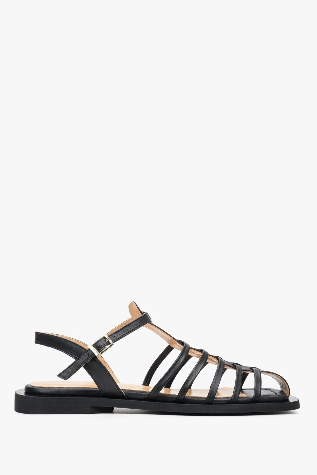 Leather black women's strappy sandals with covered toes Estro - shoe profile.