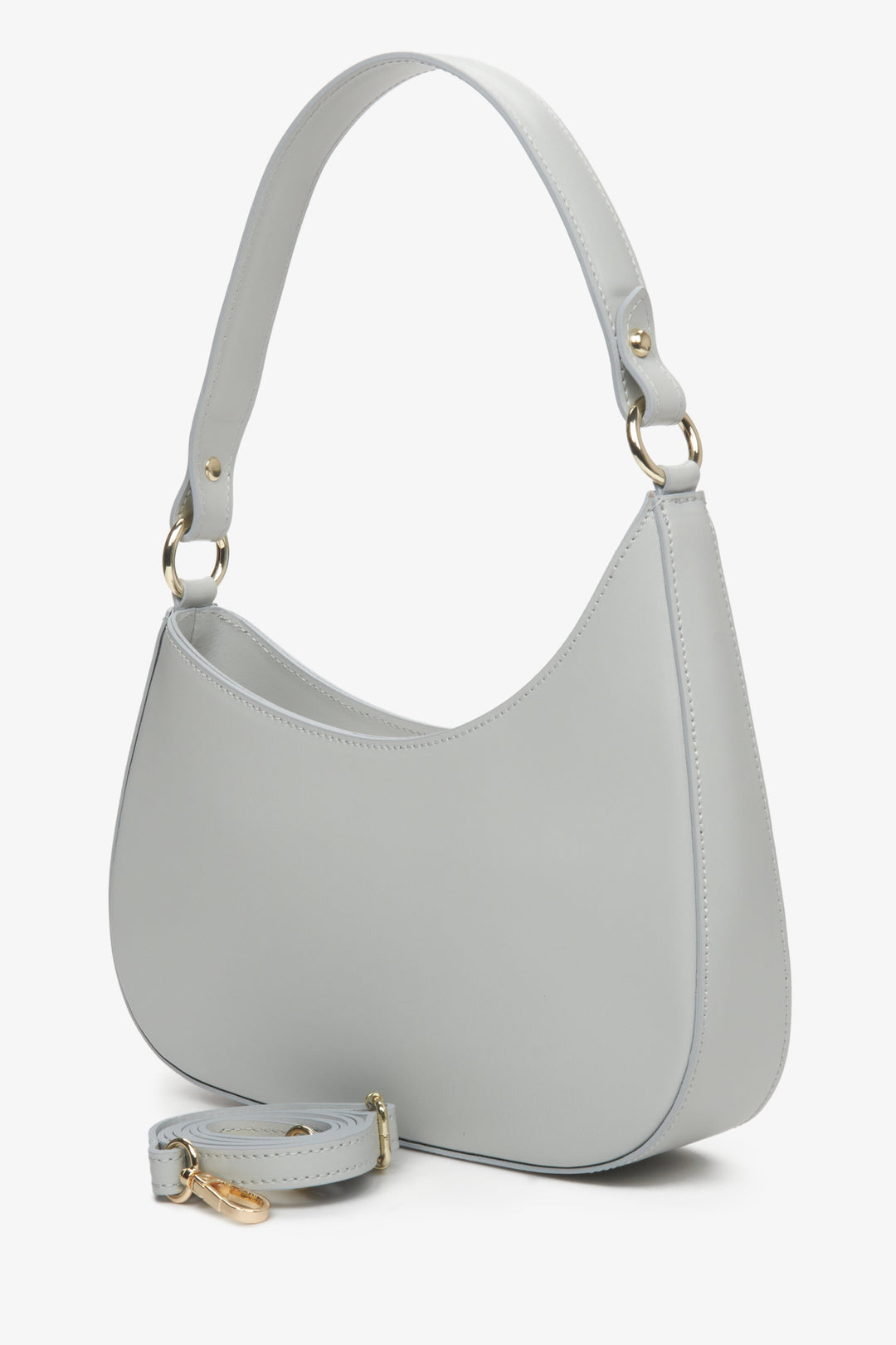 Women's grey Estro shoulder bag with detachable strap.