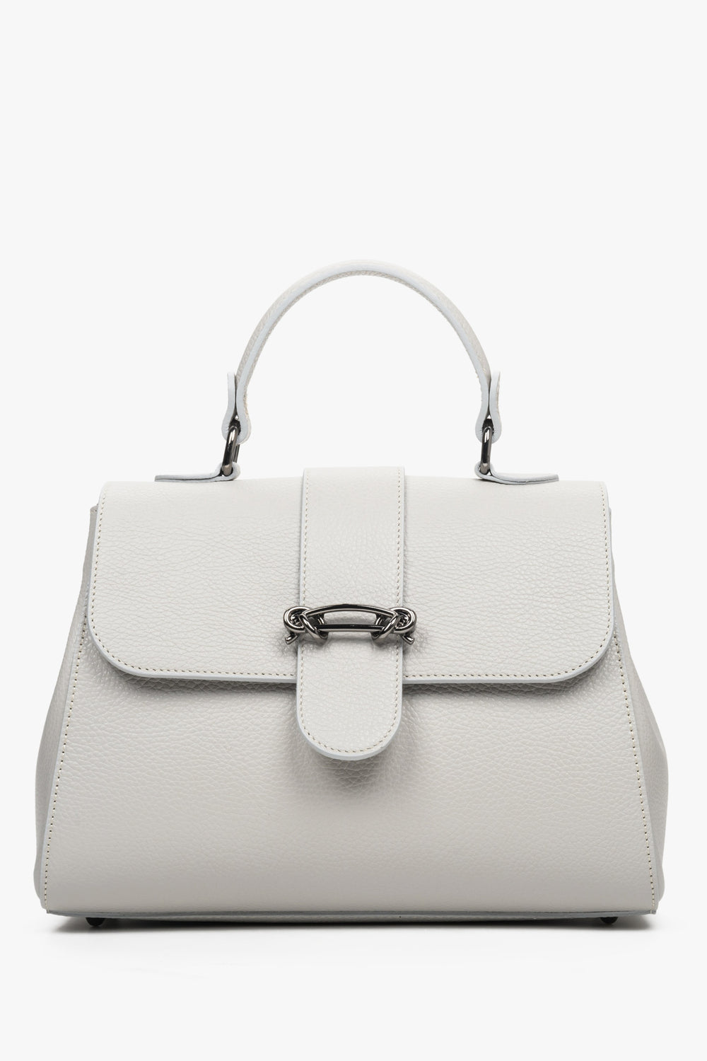 Estro grey women's handbag with a buckle made of Italian natural leather.