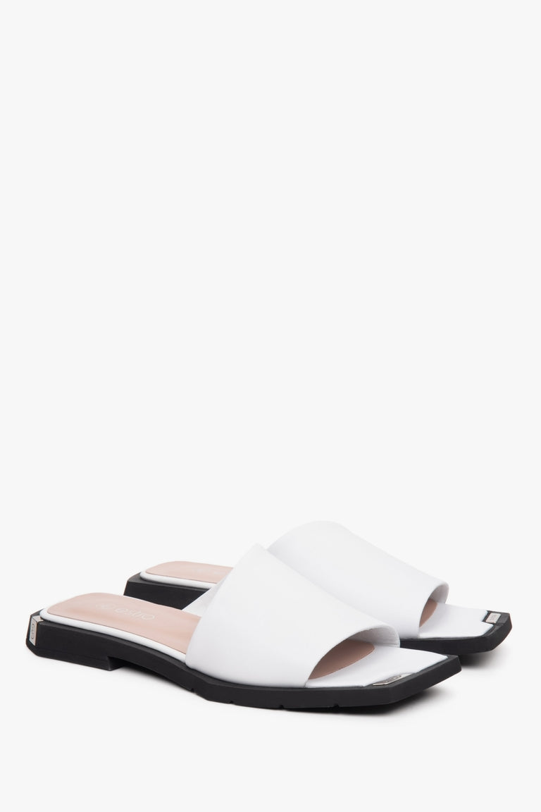 White Women's Flat Mules made of Italian Leather Estro ER00112873