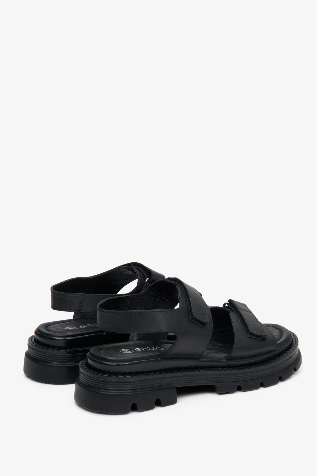 Women's Estro leather sandals with thick straps on an elastic platform, black color.