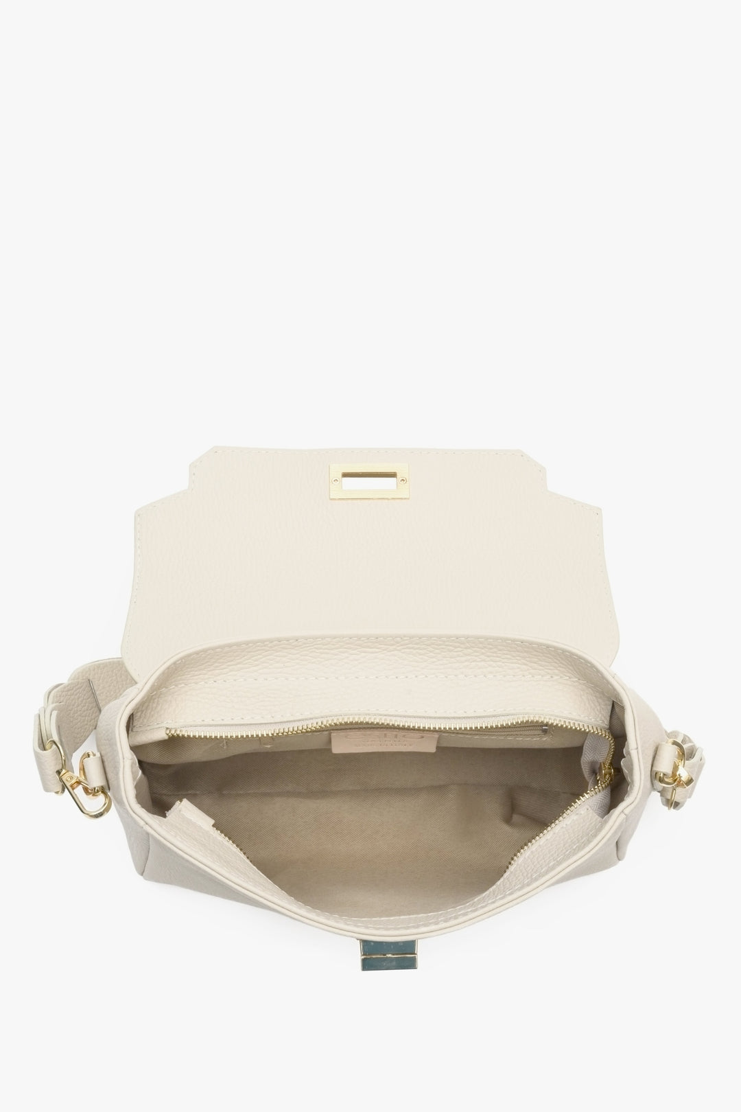 Women's light beige shoulder bag made of Italian leather - lining.