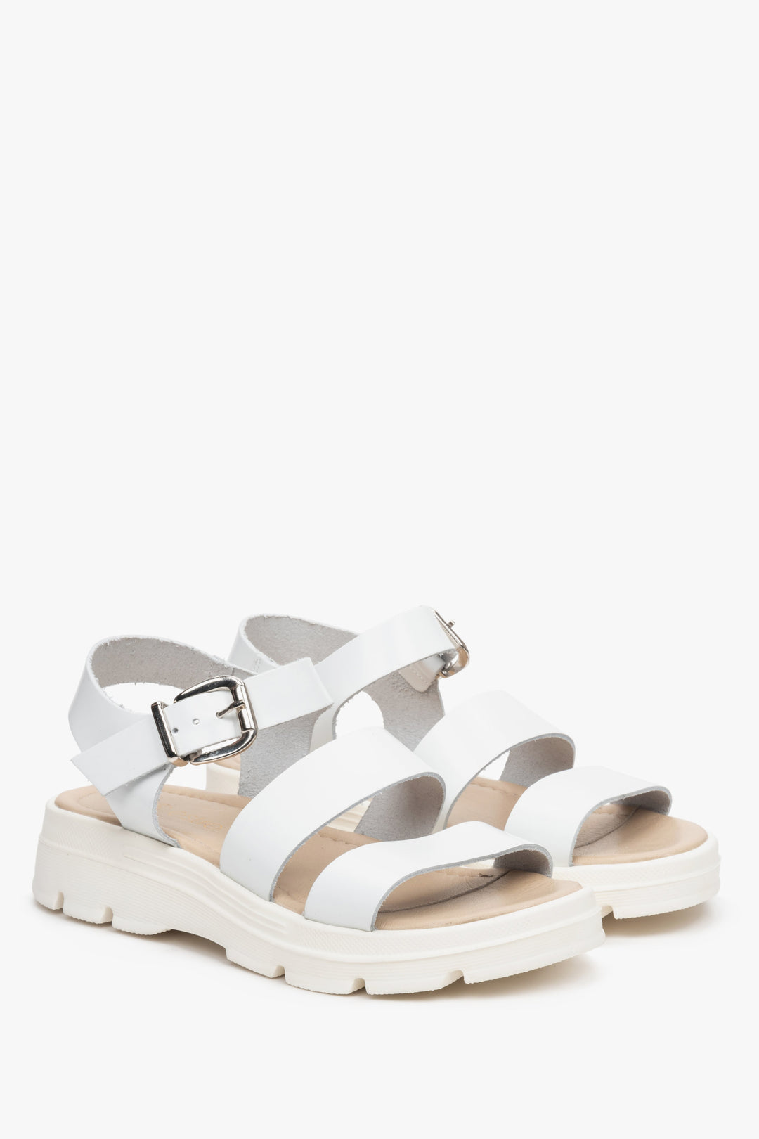 Women's sandals in white made of Italian natural leather, thick straps by Estro.
