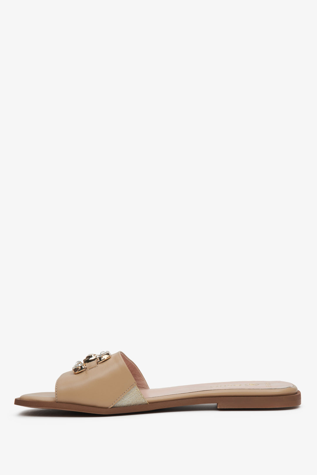 Elegant women's slide sandals in Italian natural leather Estro with gold applique, beige.
