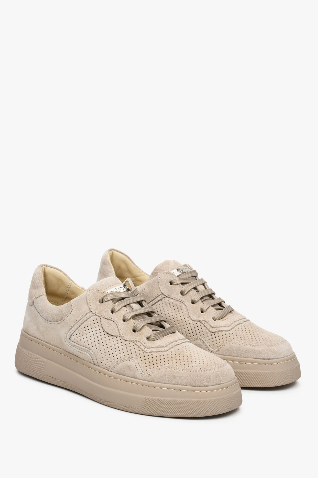 Women's sneakers for summer made of natural suede Estro in beige color.