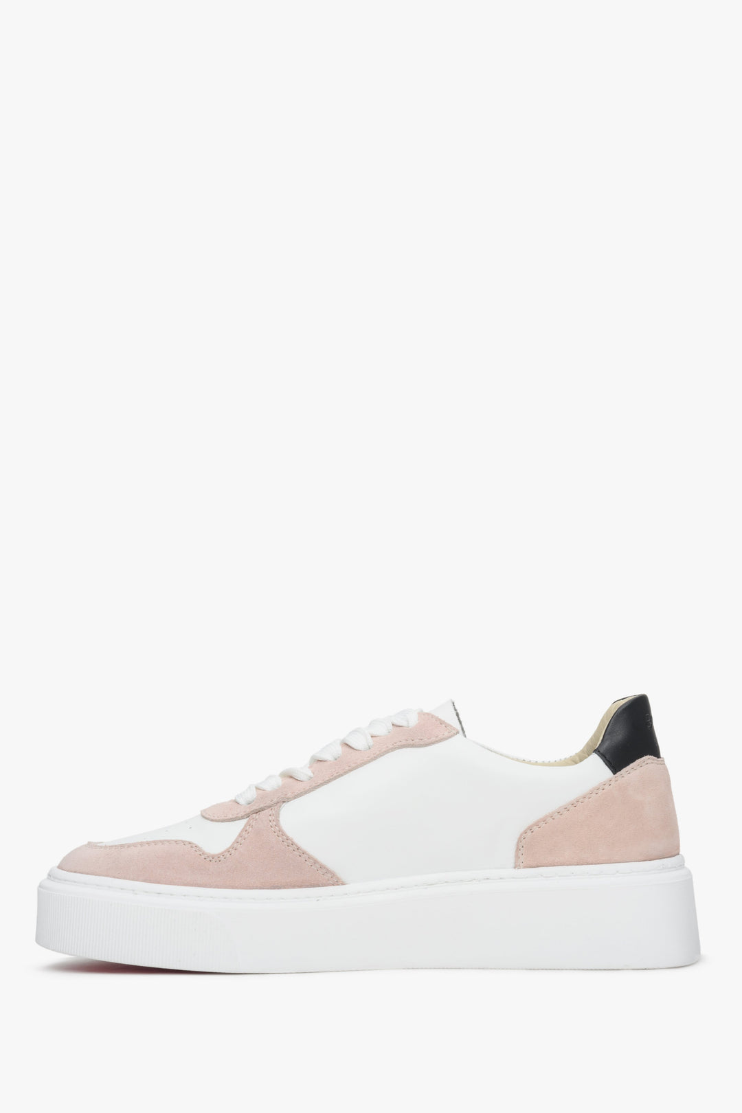 Women's sneakers made of combined materials, leather and velour in a shade of white and pink.