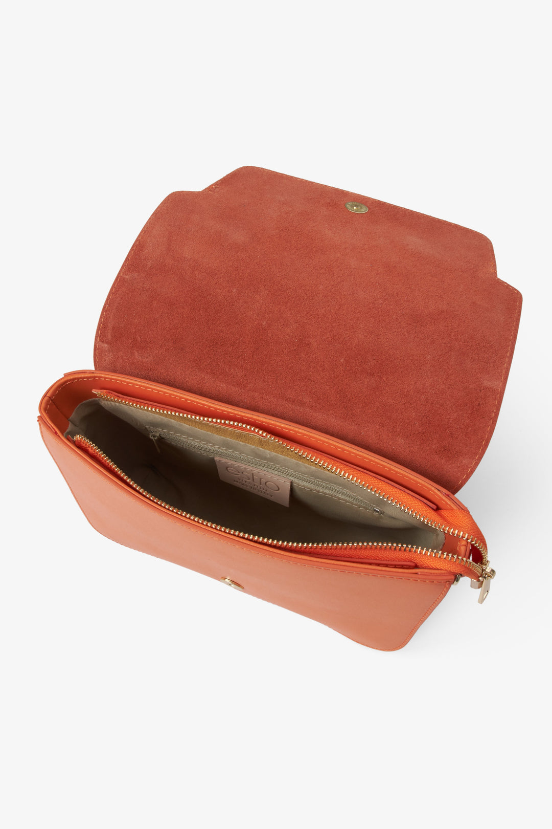 Women's orange shoulder bag in Italian natural leather - textile lining.
