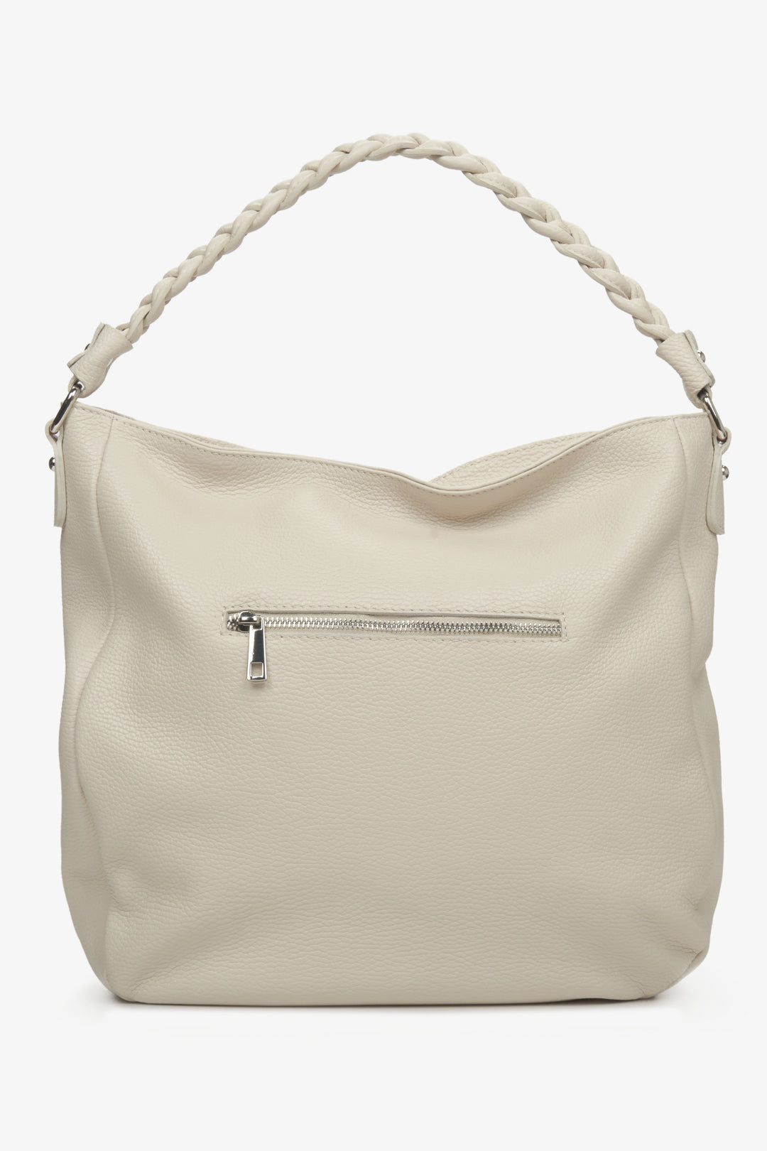Women's light beige leather handbag of big size - reverse.
