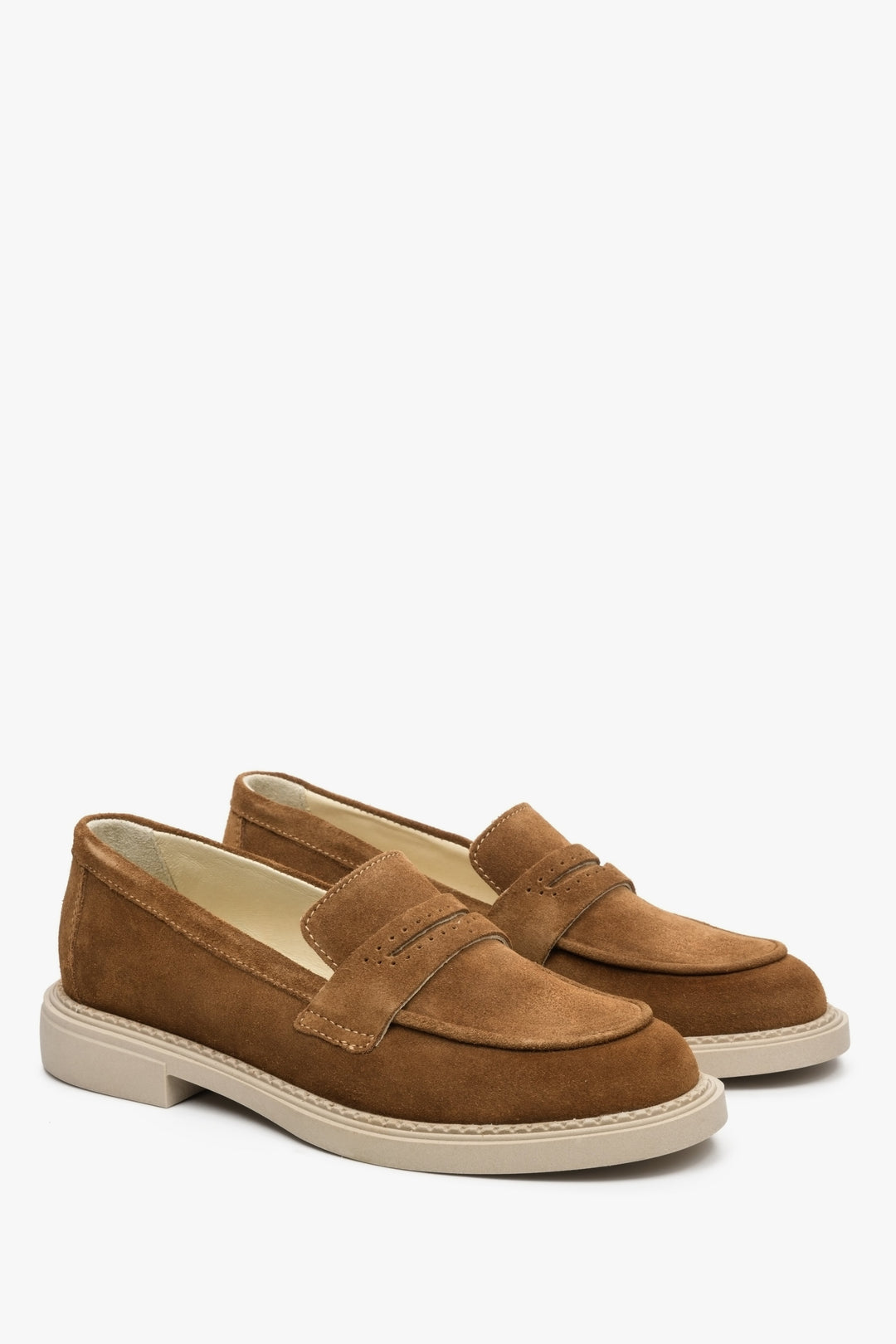 Women's brown suede loafers for spring Estro.