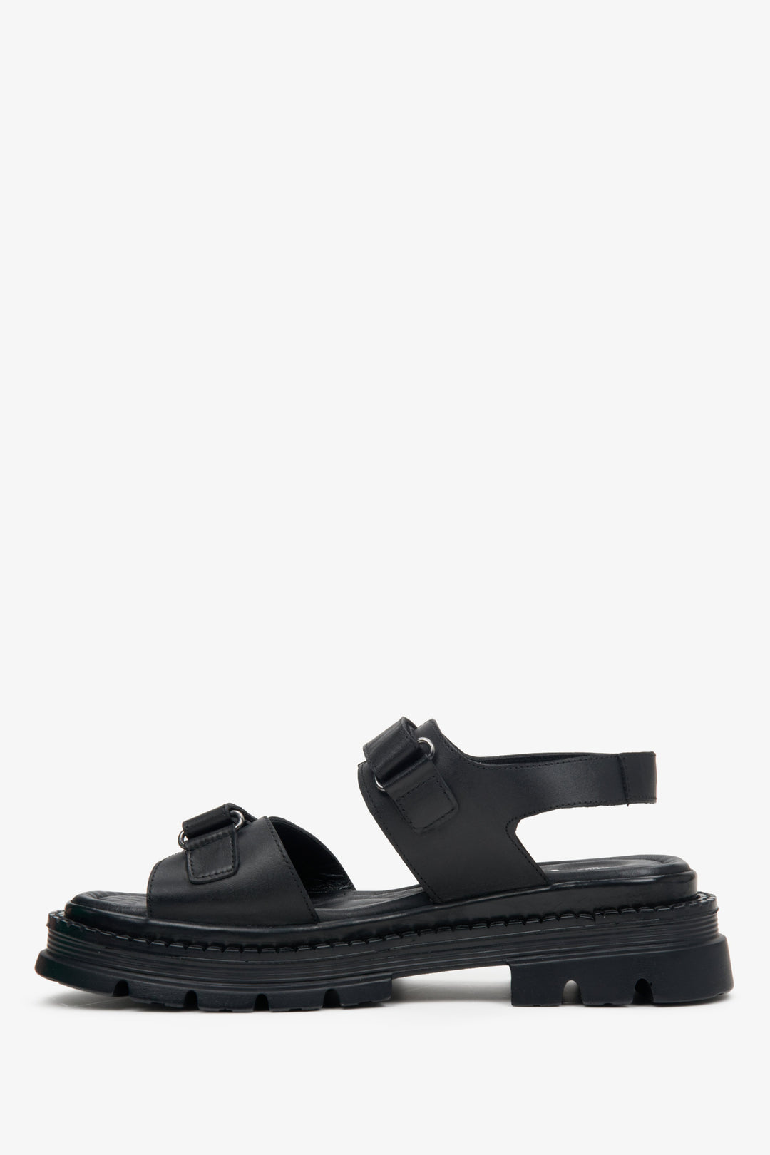 Black women's sandals with thick straps on a massive platform Estro - shoe profile.