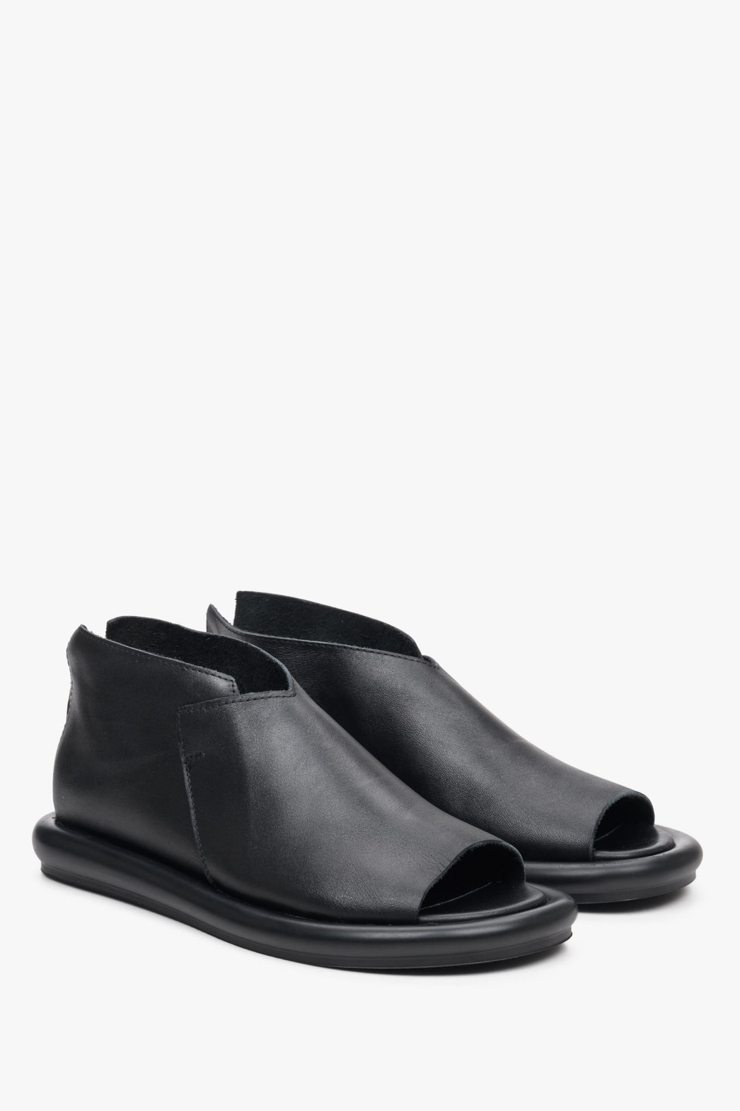 Black Leather Open-Toe Women's Sandals Estro ER00112870