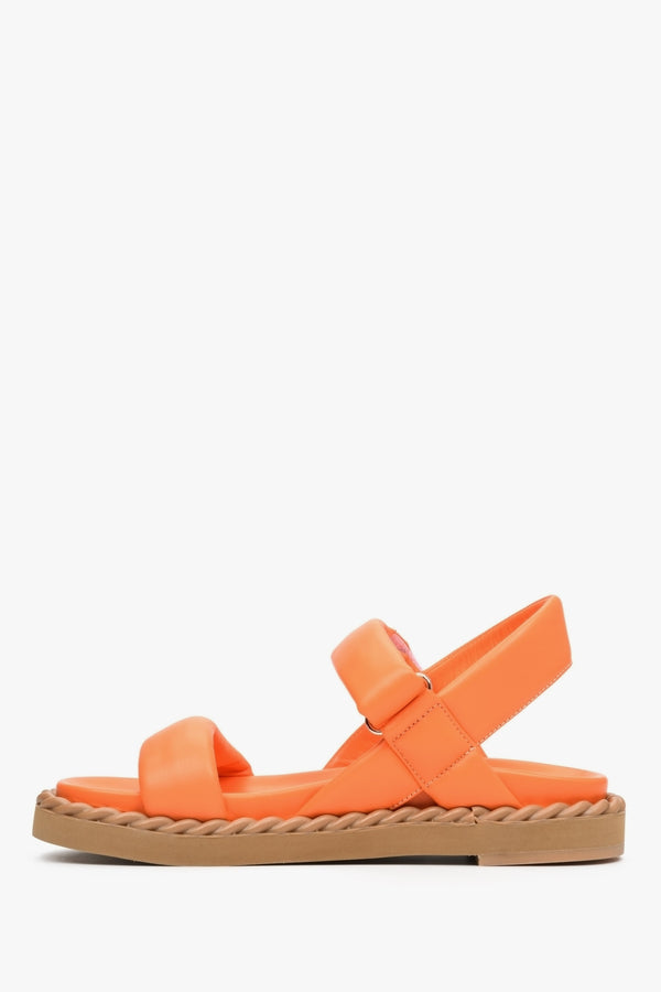 Women s Orange Leather Flat Sandals for Summer ESTRO Online