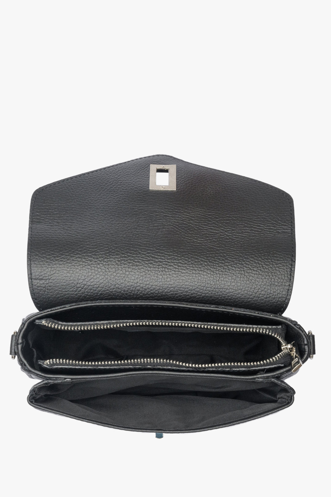Leather black Estro women's shoulder bag - presentation of the lining.