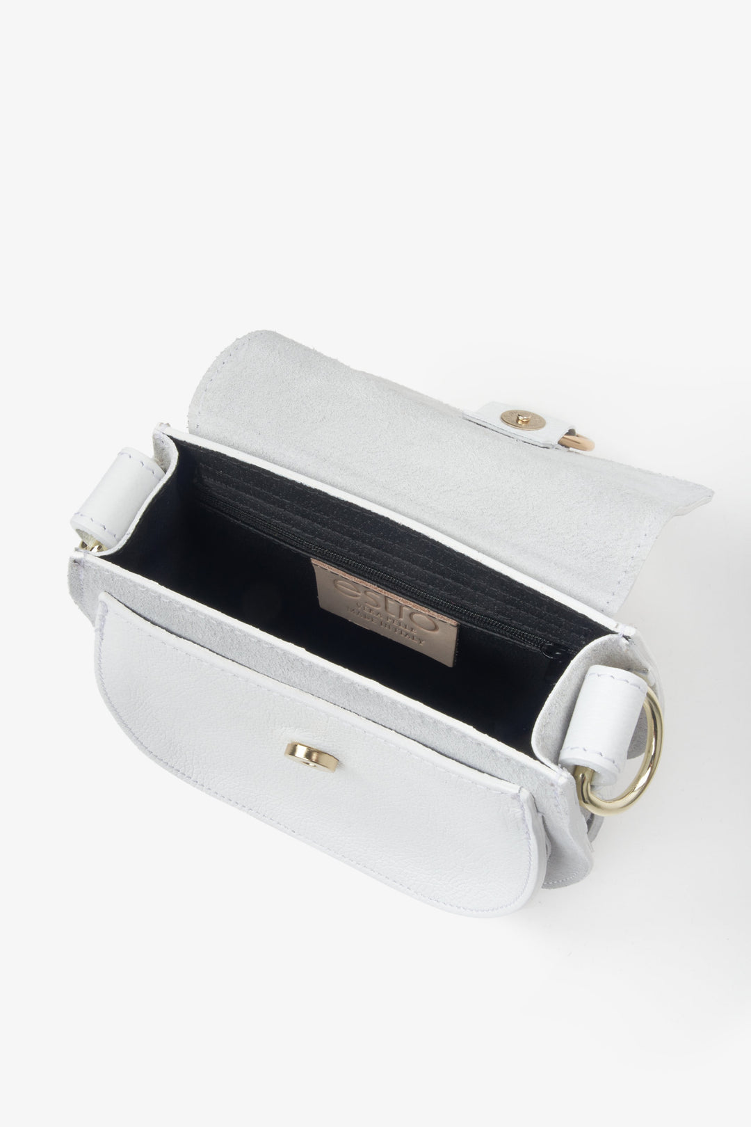 Women's white shoulder bag by Estro handmade in Italy - close up on the lining.