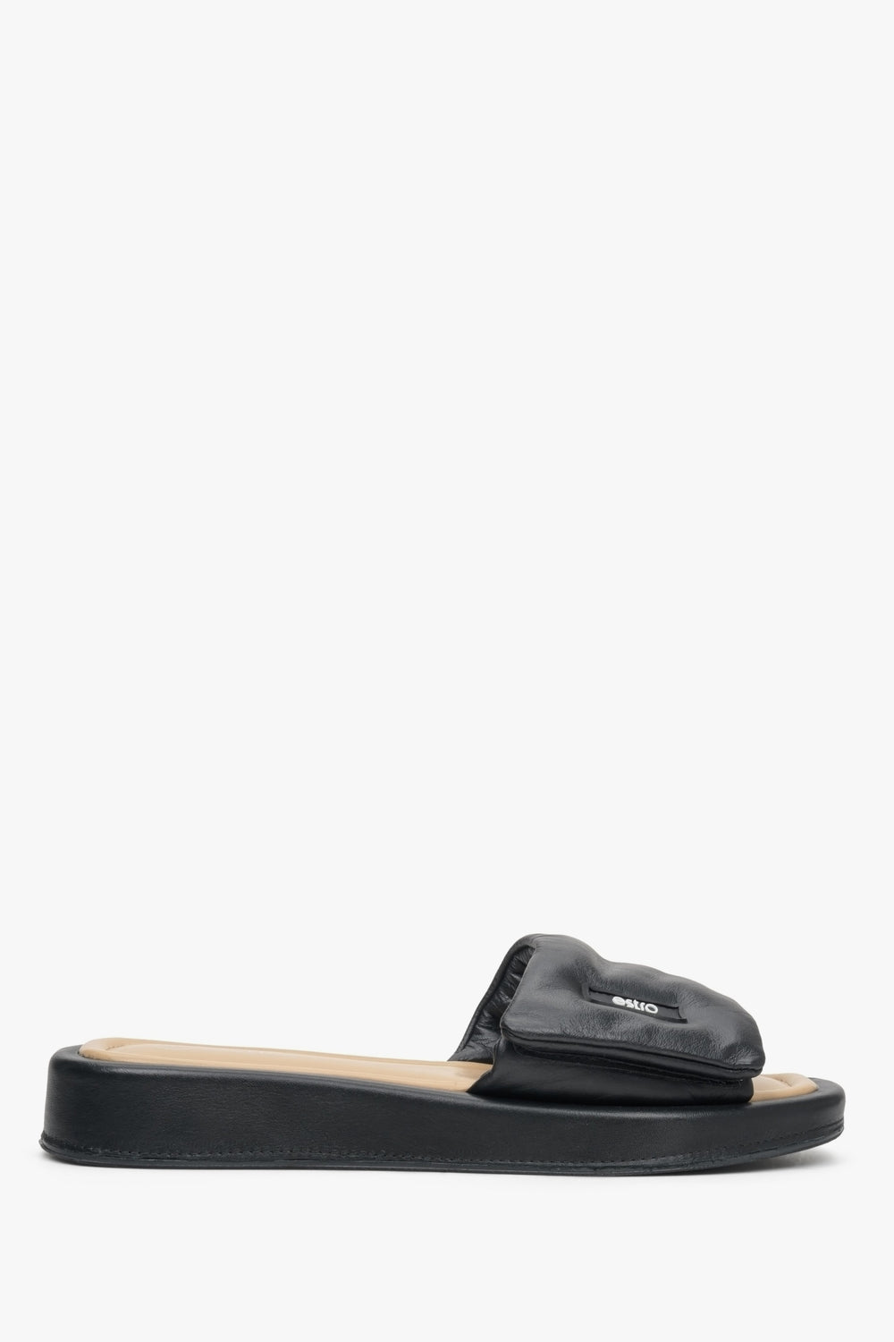 Black Leather Women's Slide Sandals Estro  ER00113094