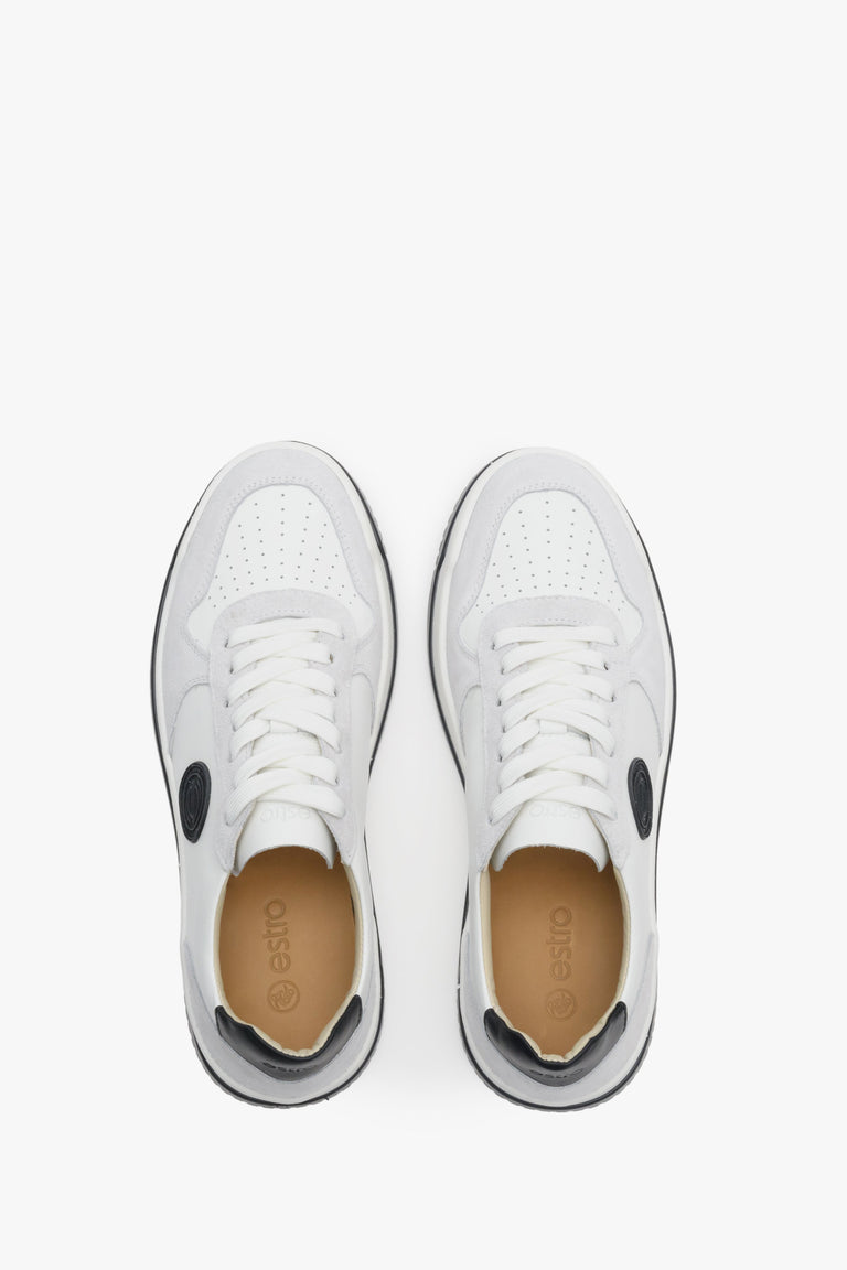 Men's grey and white leather and suede Estro sneakers for spring - presentation of the model from above.