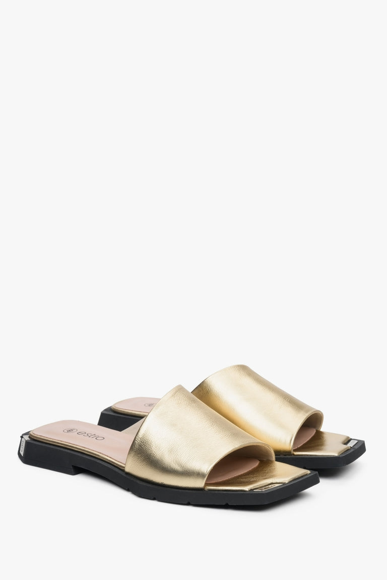 Gold Women's Flat Mules made of Italian Leather Estro ER00112872