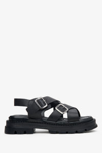 Black Women's Cross Strap Sandals on Chunky Platform Estro ER00113104