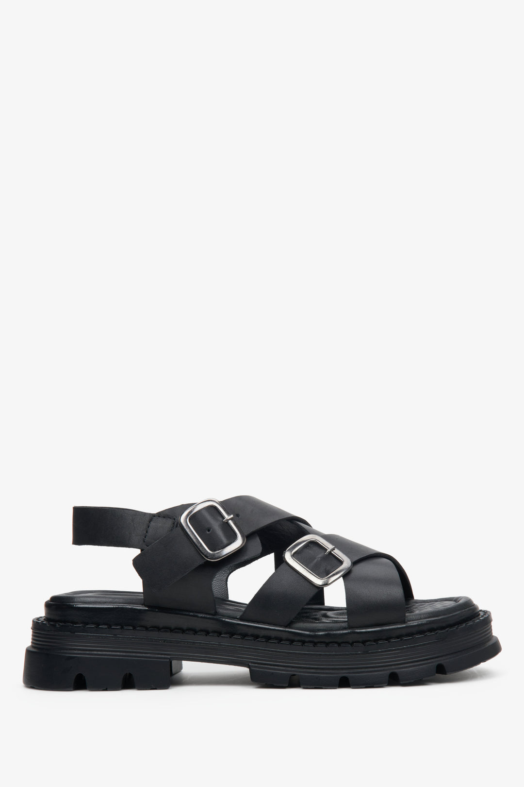 Black Women's Cross Strap Sandals on Chunky Platform Estro ER00113104