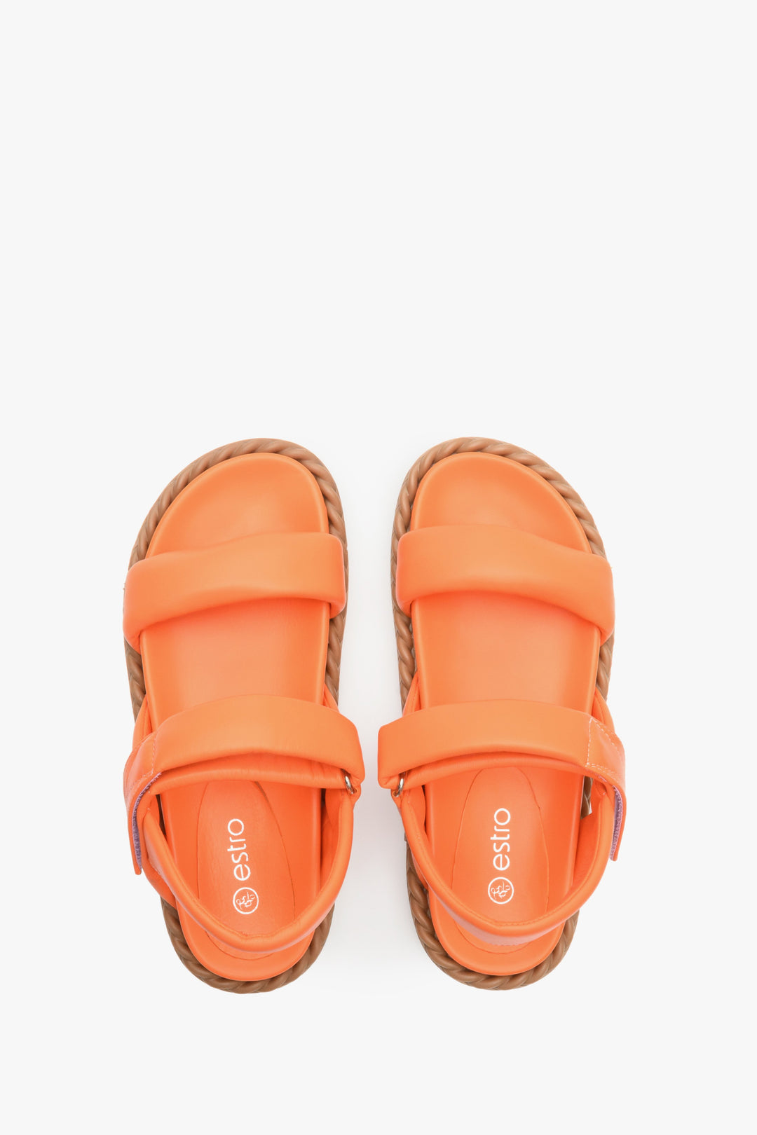 Estro women's orange leather flat sandals.