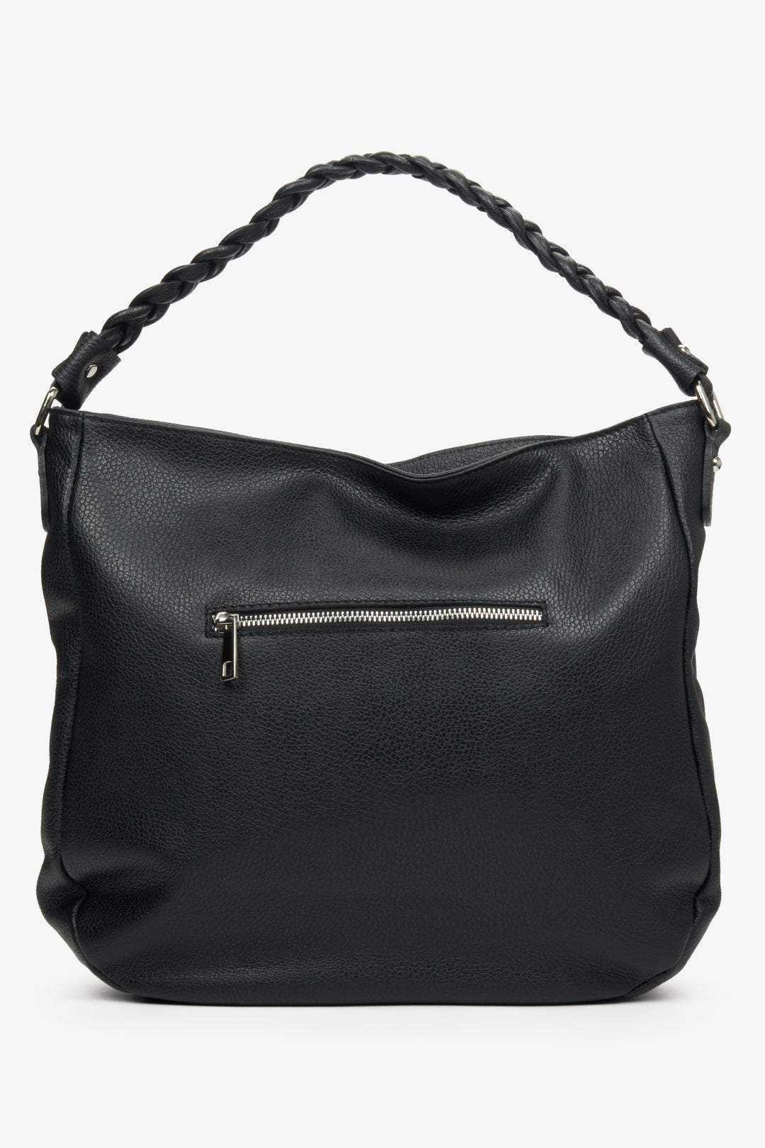 Women's black leather handbag of big size - reverse.