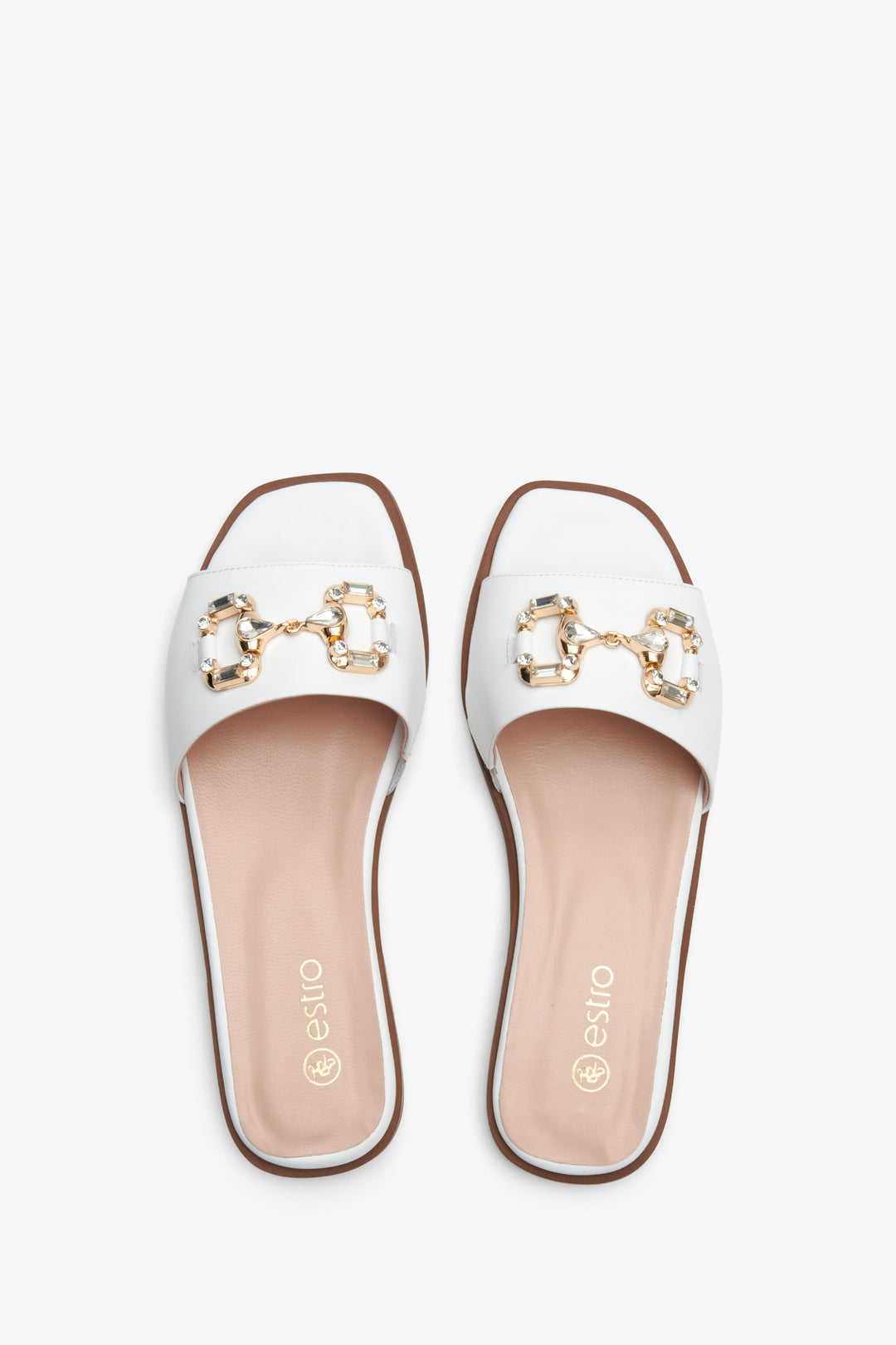 White flat sandals with gold ornament Estro.