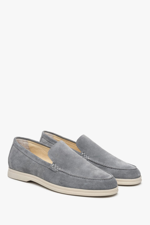 Grey spring loafers for men made of natural velvet Estro.