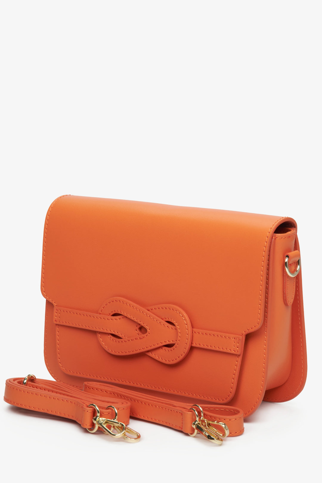 Handbag for women made of natural leather of Italian production - the front part of the model in orange.