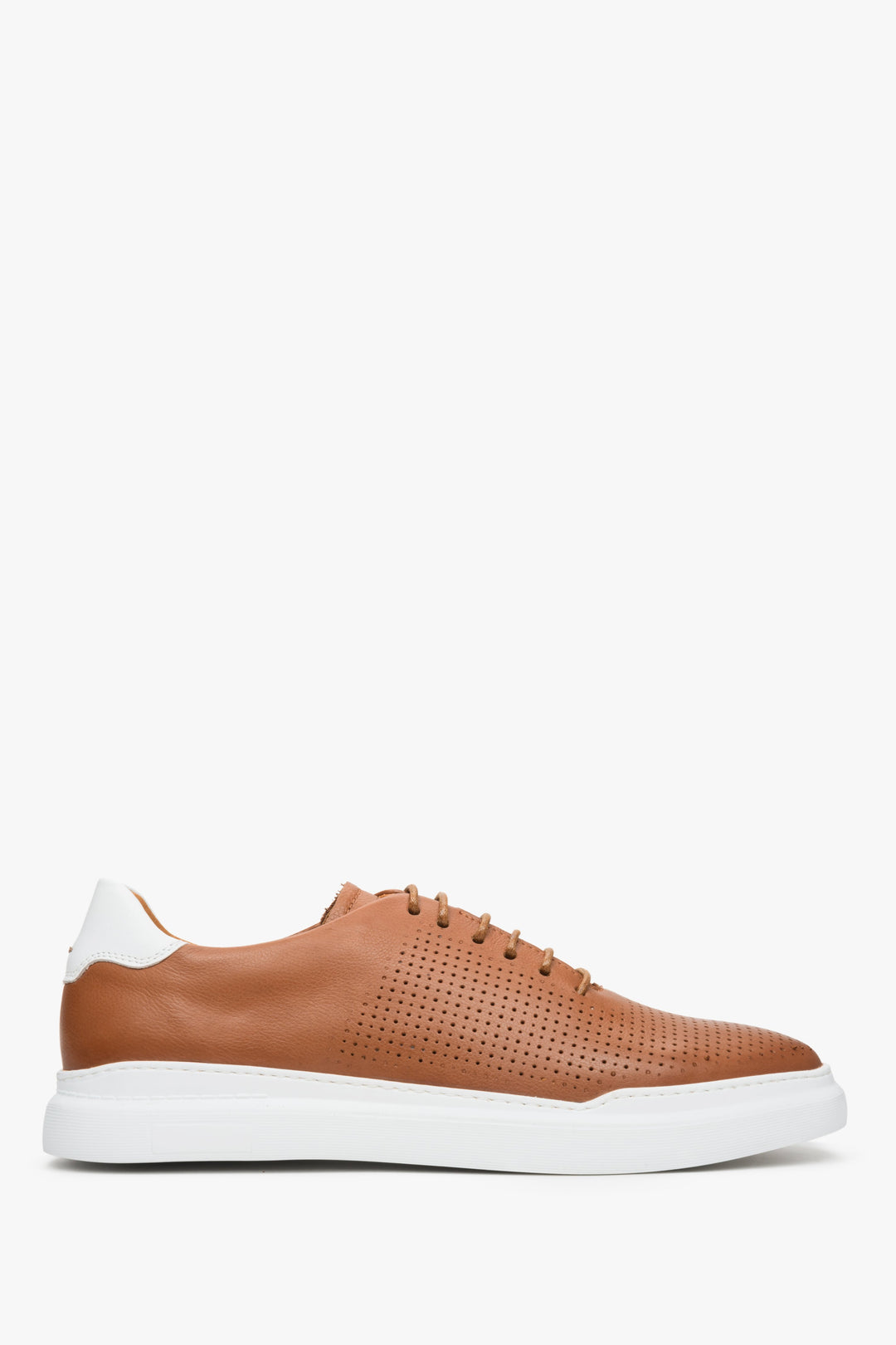Brown Perforated Men's Leather Sneakers with Rubber Sole Estro ER00112917