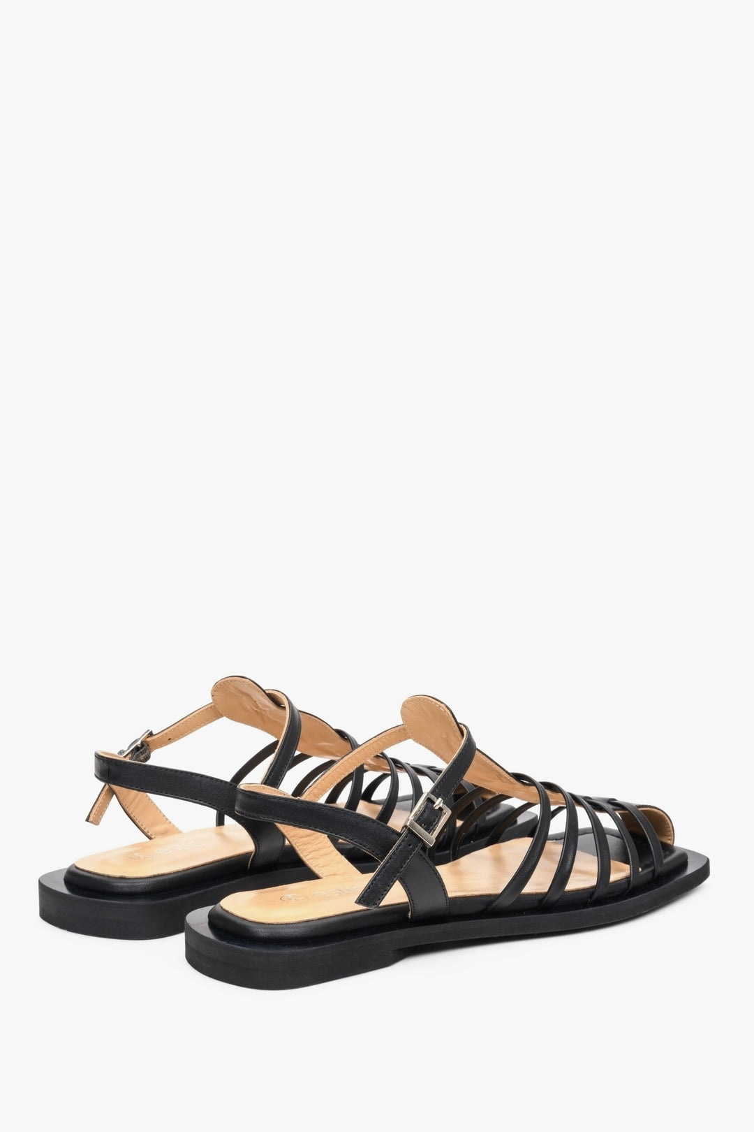 Leather black women's sandals with covered toe Estro - close-up on the sole of the shoes.