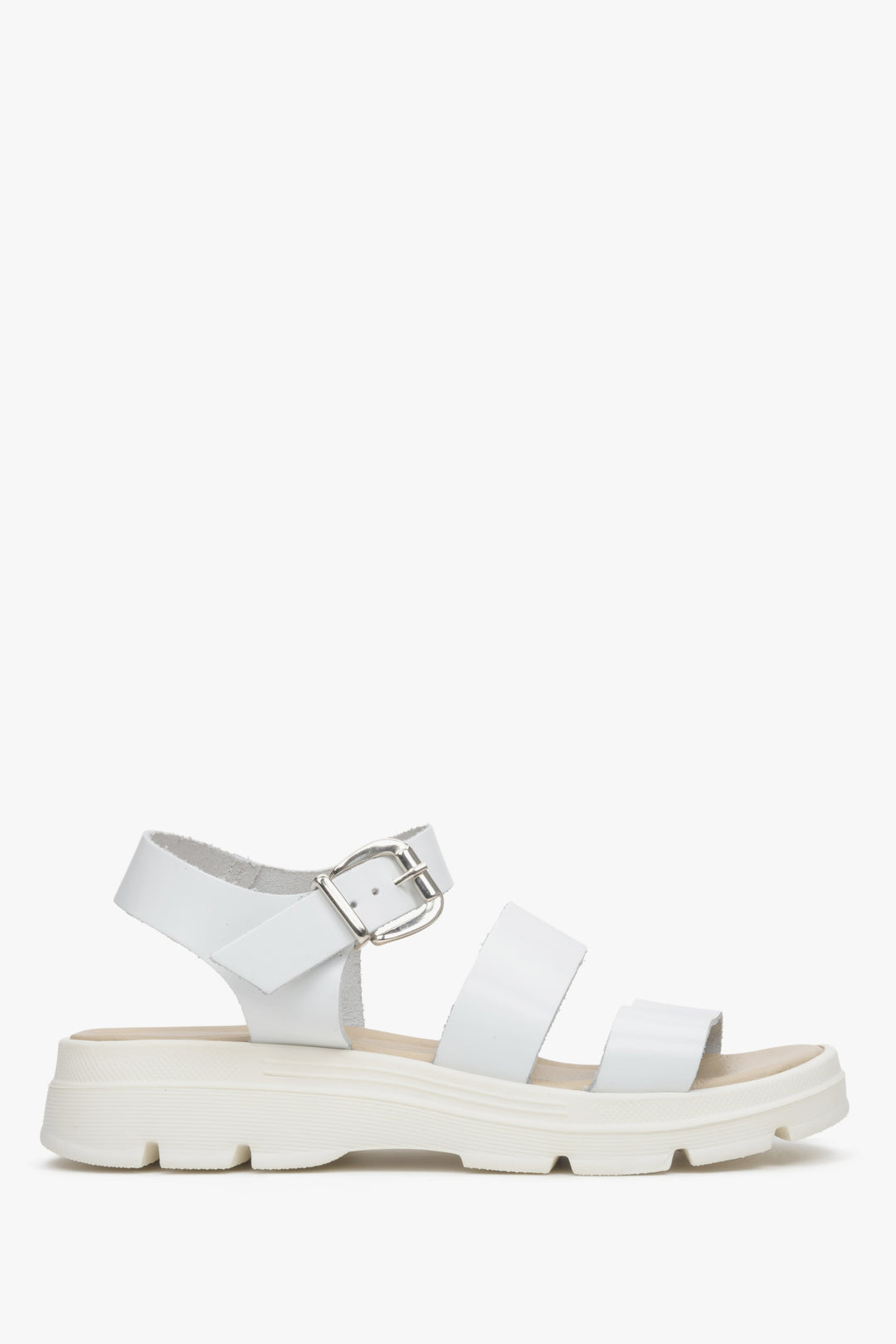 White Chunky Platform Women's Sandals with a Buckle Estro ER00113115