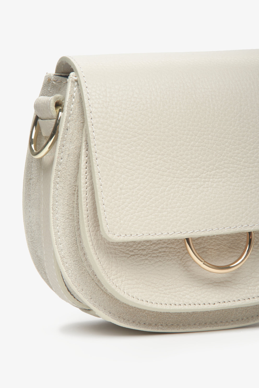 Small Italian leather light beige crossbody women's bag.