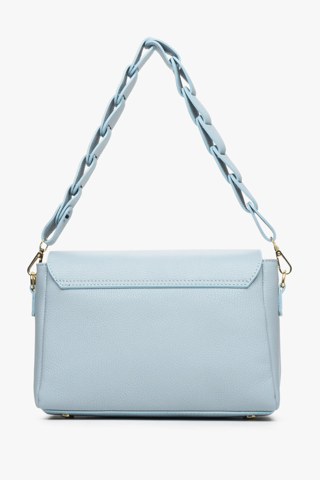 Women's light blue leather shoulder bag by Estro - reverse.