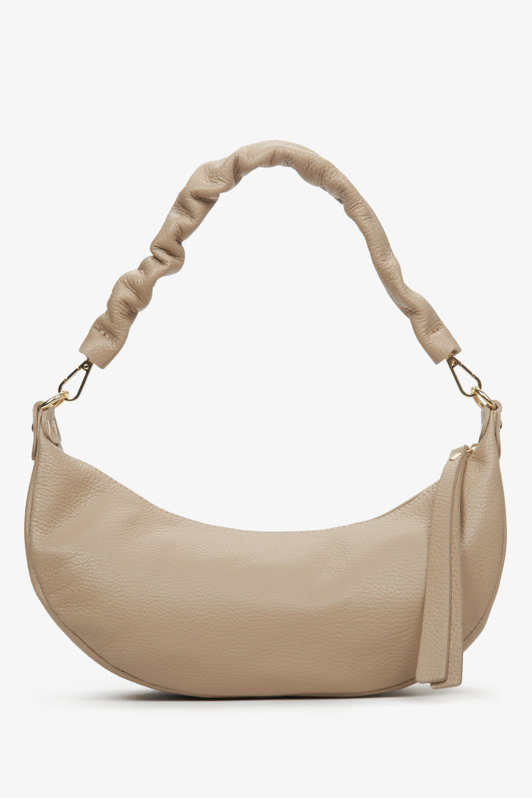 Beige half-moon shoulder bag made of natural leather by Estro.