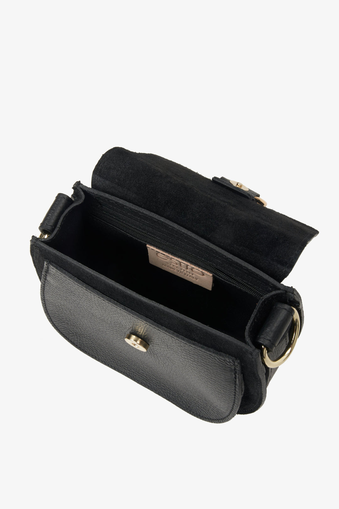 Women's black shoulder bag by Estro handmade in Italy - close up on the lining.