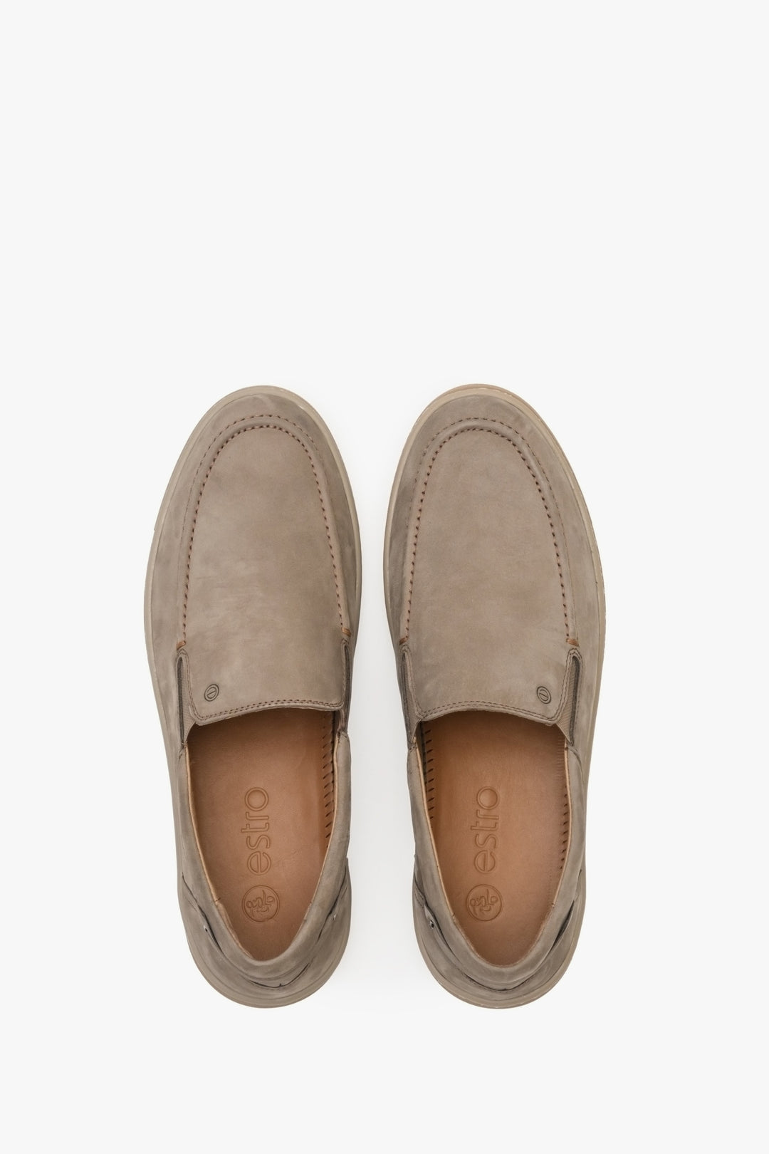 Brown men's Estro loafers for spring - footwear presentation from above.