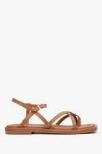 Brown Cross Strap Women's Leather Sandals Estro ER00113114