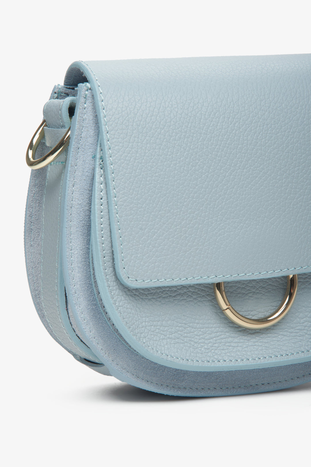 Small Italian leather blue crossbody women's bag.