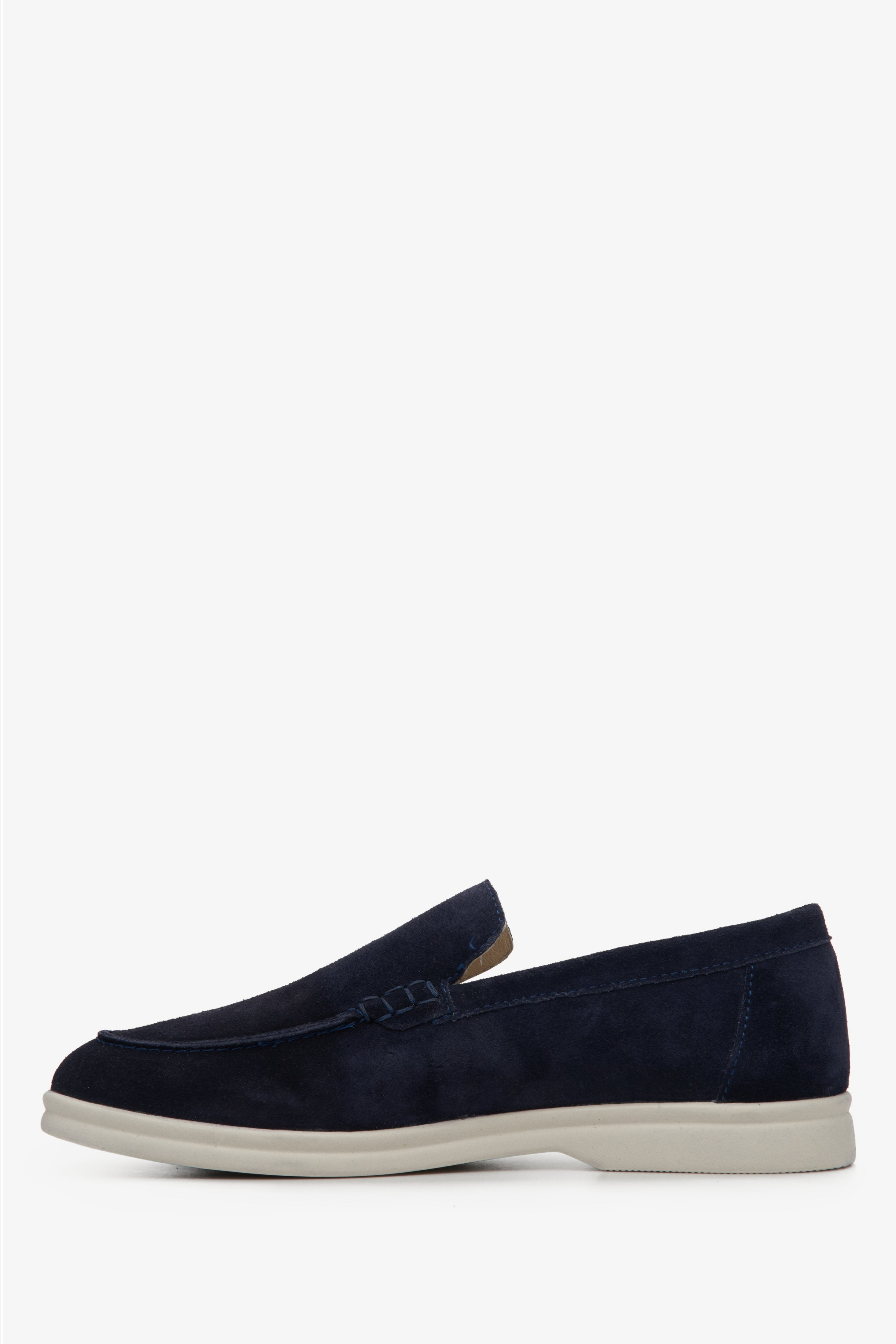 Estro navy blue suede moccasins for women - shoe profile.