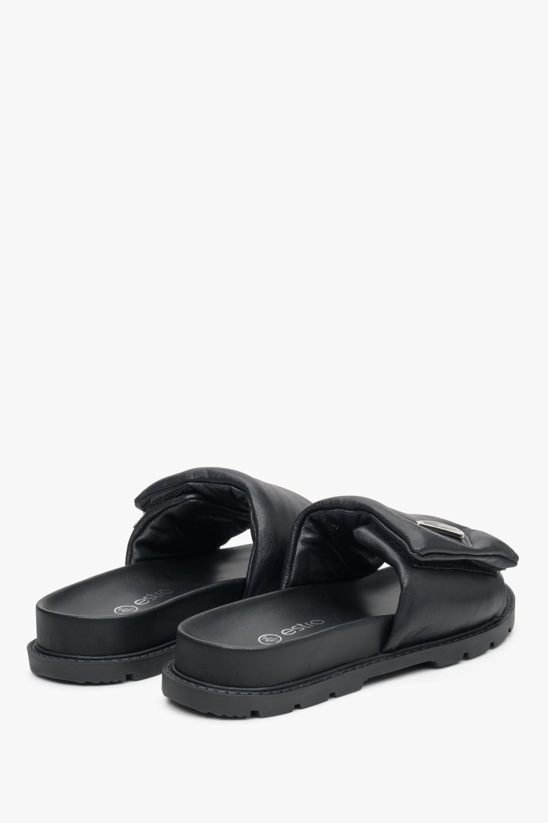 Purely elegant women's  black slides Estro made of an Italian leather by Estro.