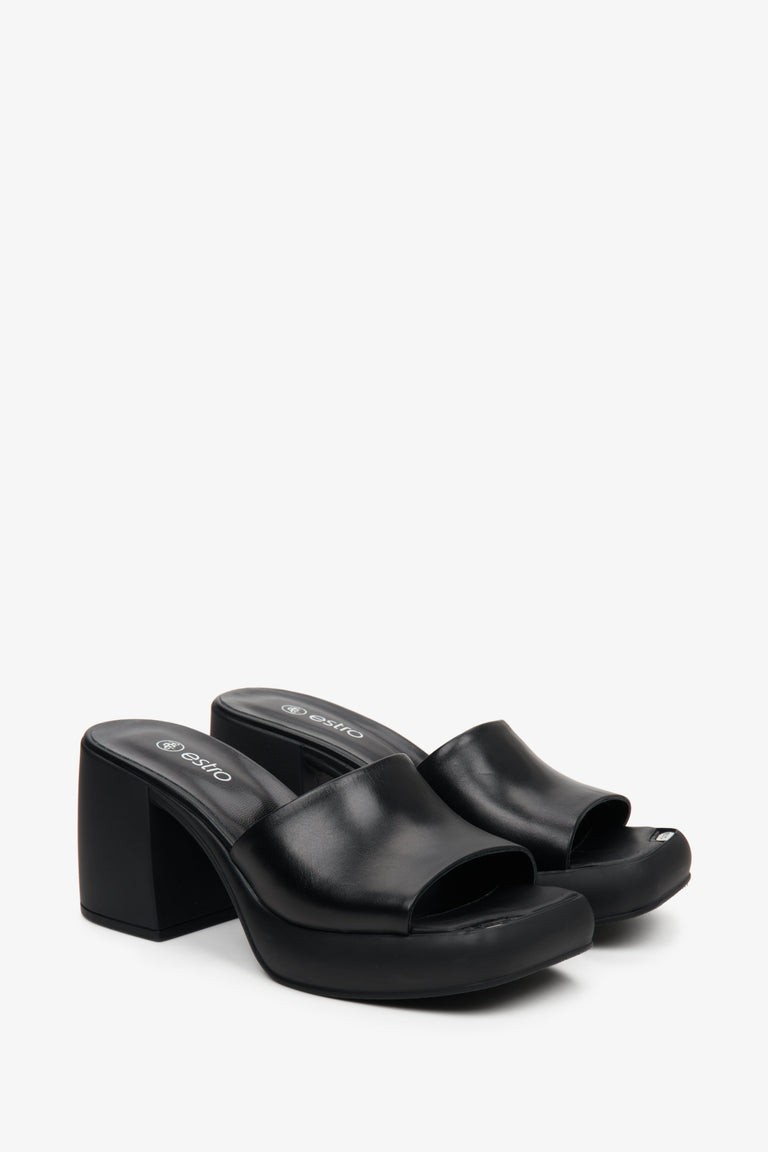 Estro black women's mules made of Italian natural leather.