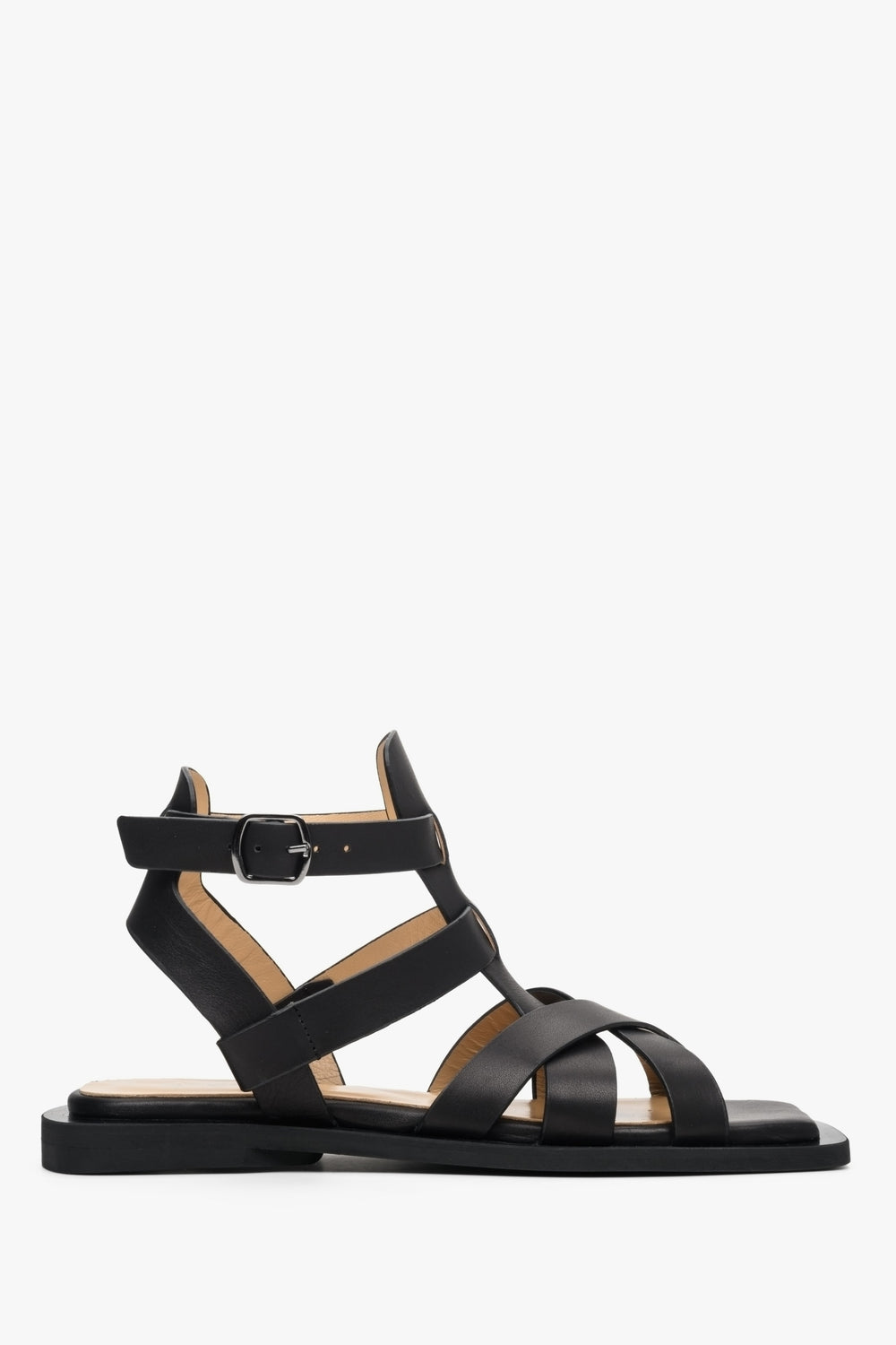 Women's Black Strappy Flat Sandals for Summer Estro ER00112887